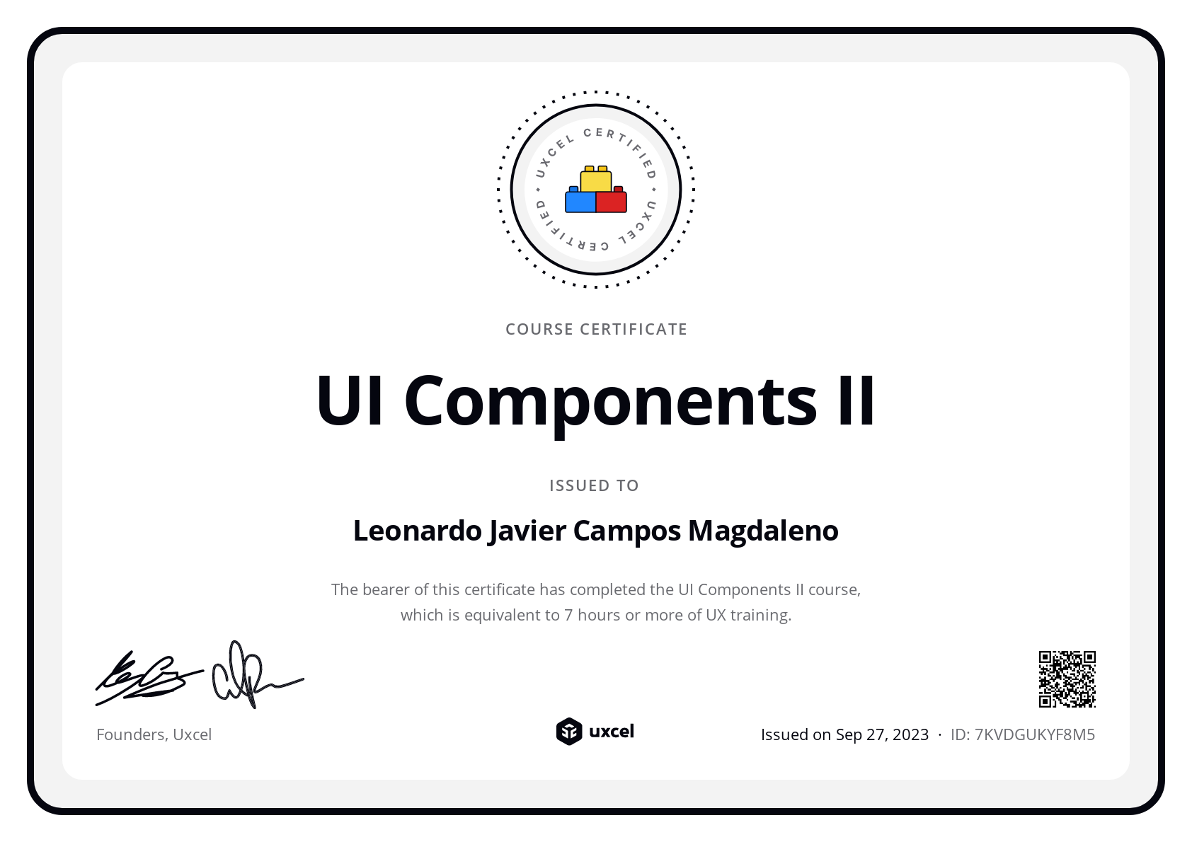 Leonardo Javier Campos Magdaleno's certificate